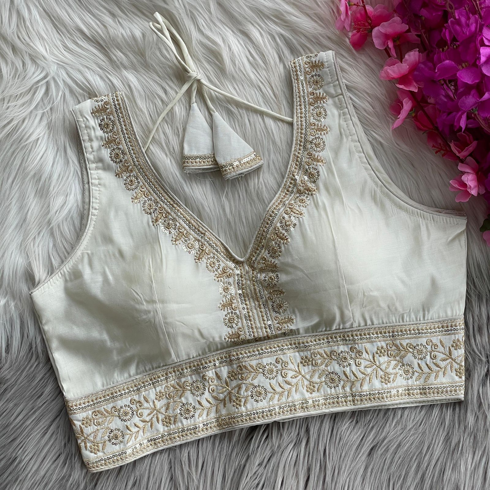 Royal Roman Silk Heavy Embroidery Designer Blouse